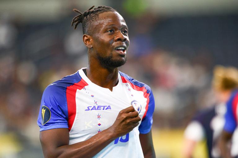 ARLINGTON, TEXAS - JUNE 22: Louicius Don Deedson #10 of Haiti celebrates scoring during the first half against the United States during a 2025 CONCACAF Gold Cup Group D match at AT&T Stadium on June 22, 2025 in Arlington, Texas. (Photo by Aric Becker/ISI Photos/USSF/Getty Images)